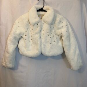 Disney White Faux Fur Jacket with Rhinestone Embellishments
